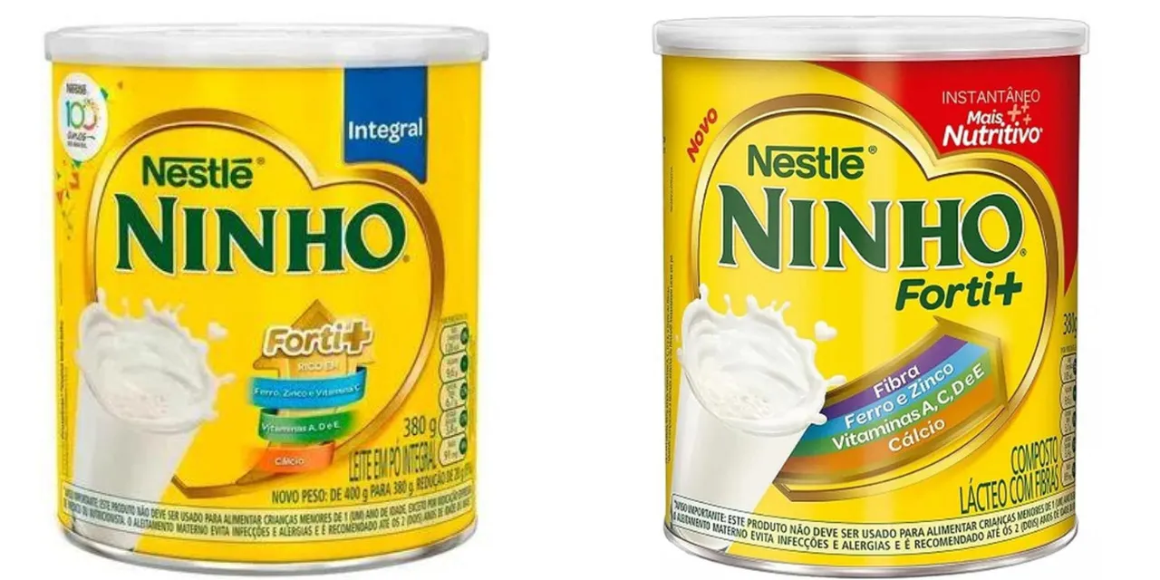 Leite em pó e composto lácteo da marca Nestlé têm embalagens semelhantes