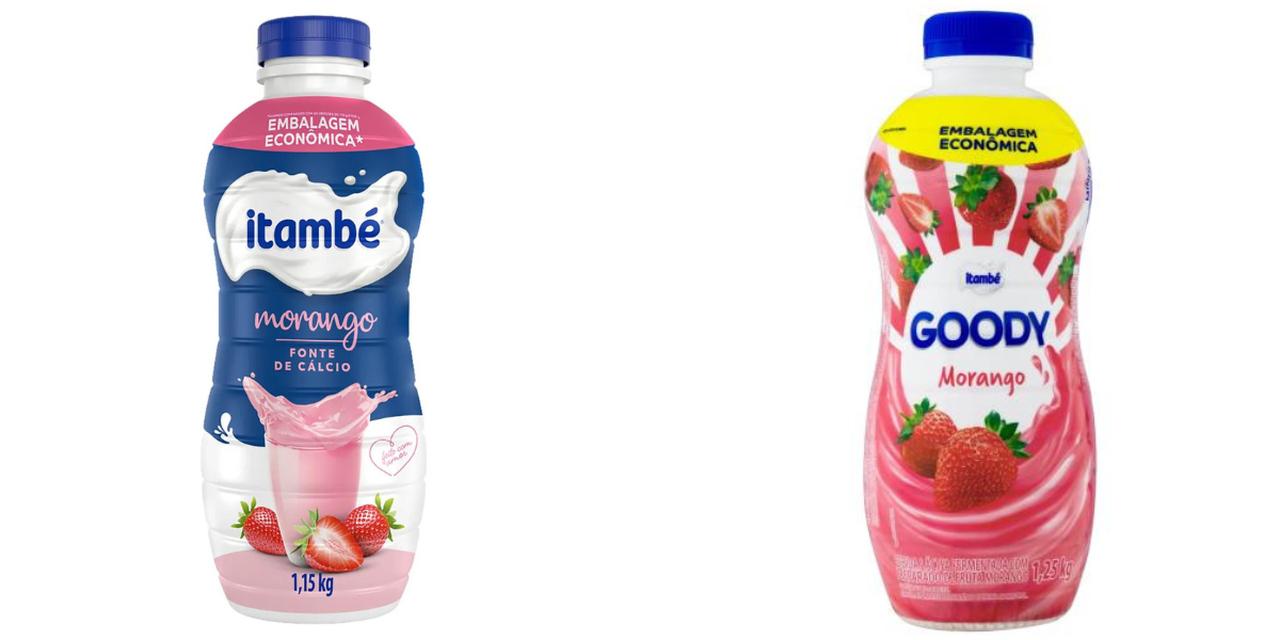 montagem de fotos de embalagens do iogurte e bebida láctea fermentada