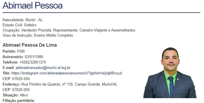 Conforme página oficial, o parlamentar é solteiro