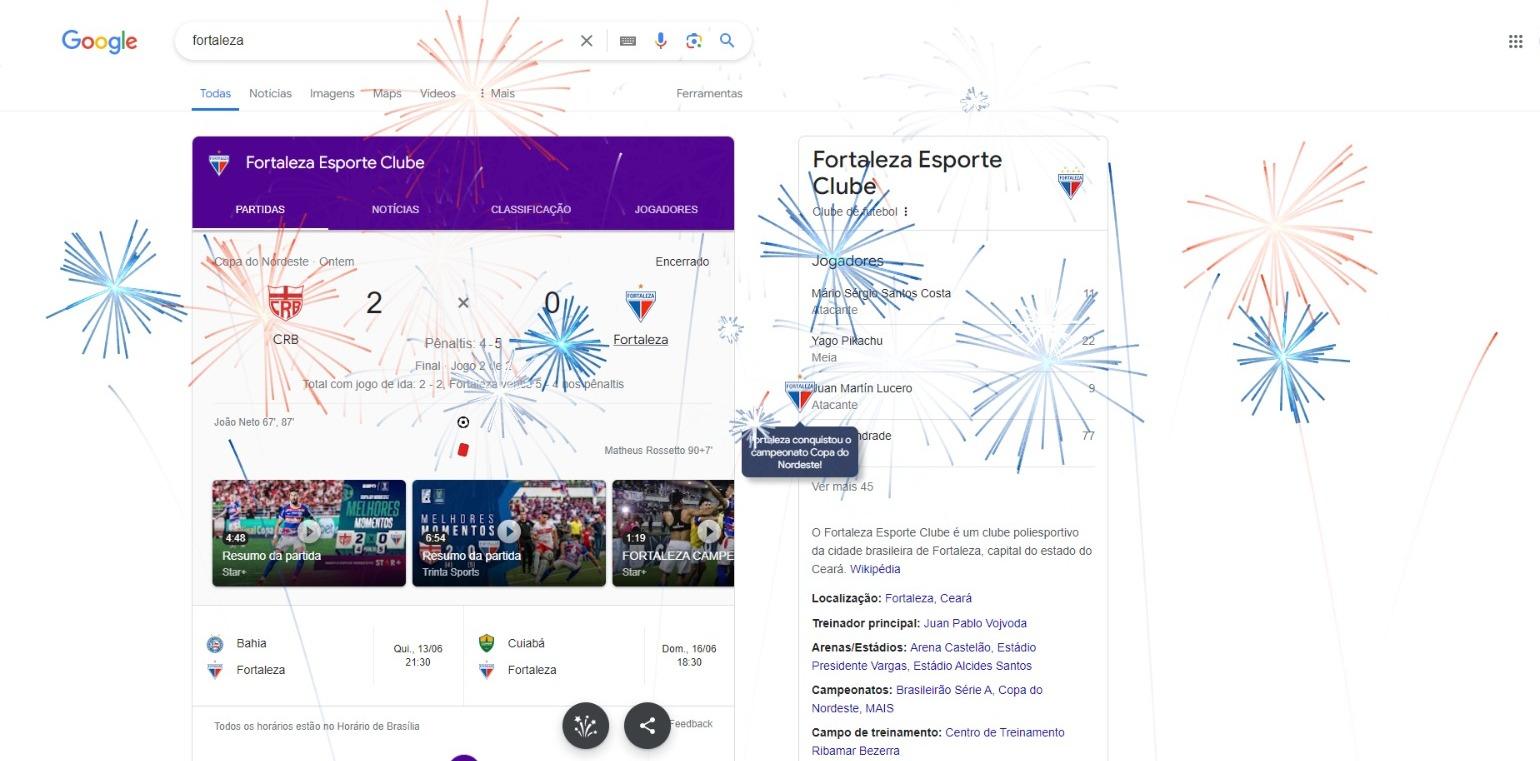 Google homenageia Fortaleza por título da Copa do Nordeste