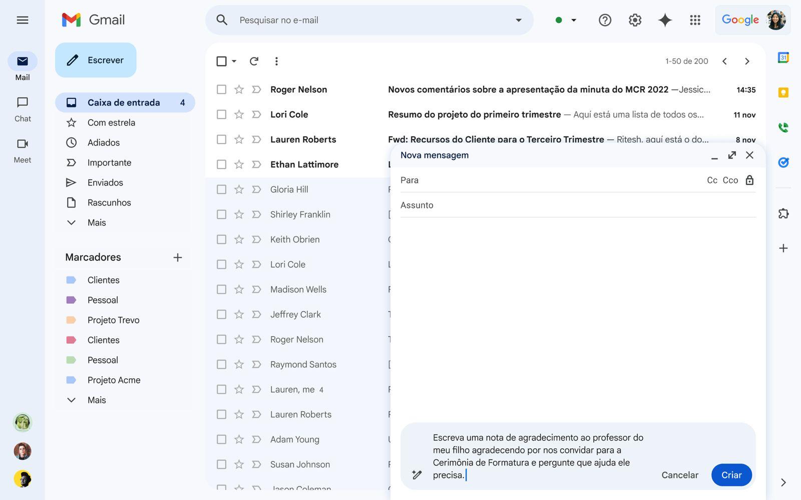 tela do gmail com uso de IA