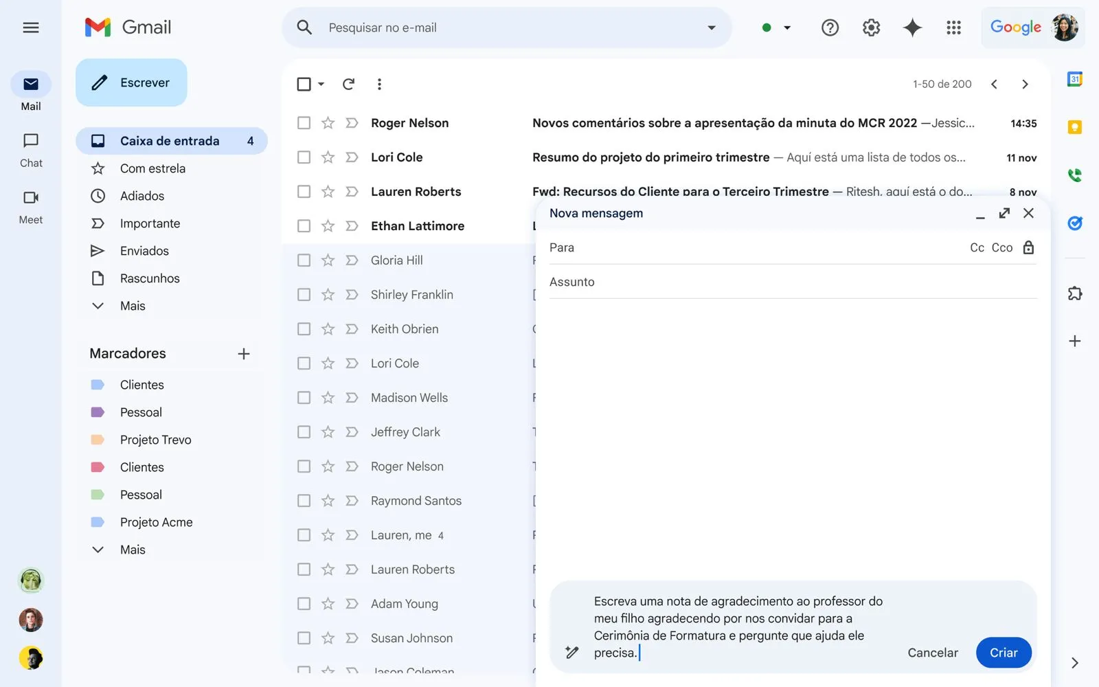 Inteligência Artificial fornece sugestões personalizadas para a criação de mensagens completas e eficazes no Gmail