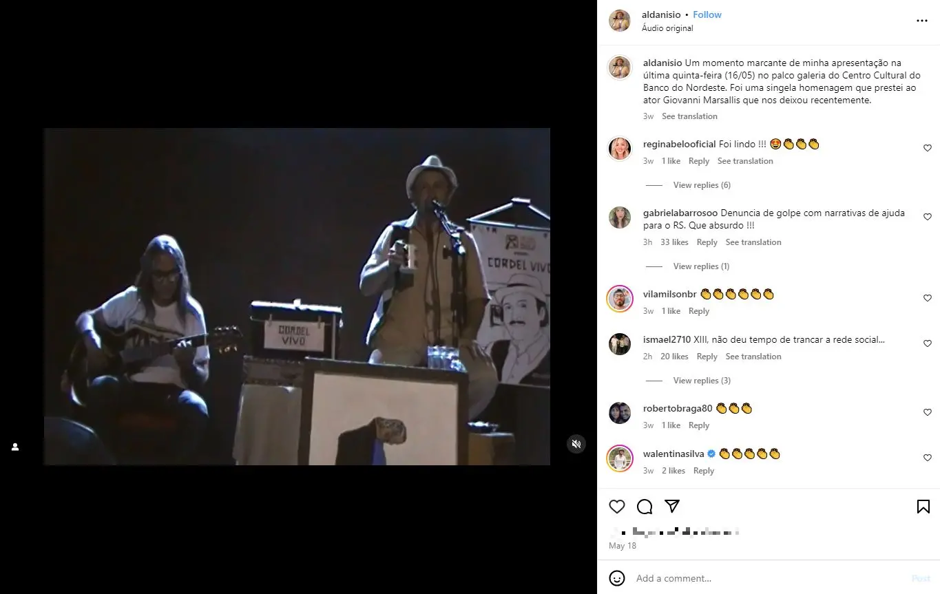 post de aldo anisio no instagram