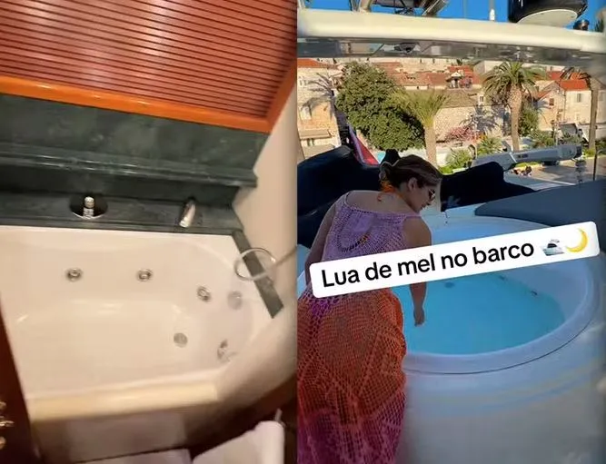 Isabella fez questão de mostrar a jacuzzi presente no iate