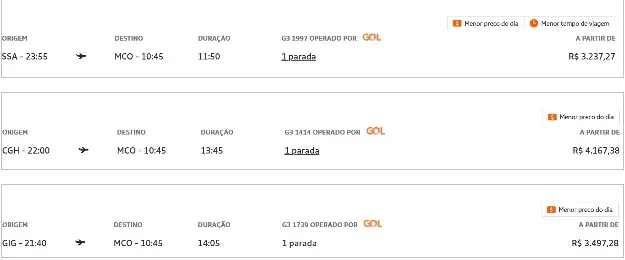 captura de tela de site da gol com pesquisa de voos