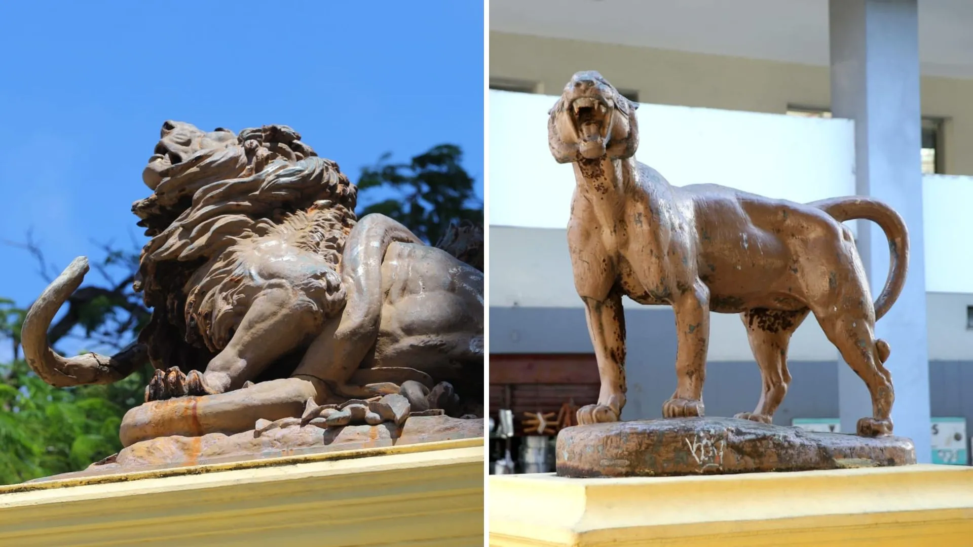 Peças possuem pinturas danificadas e partes ausentes
