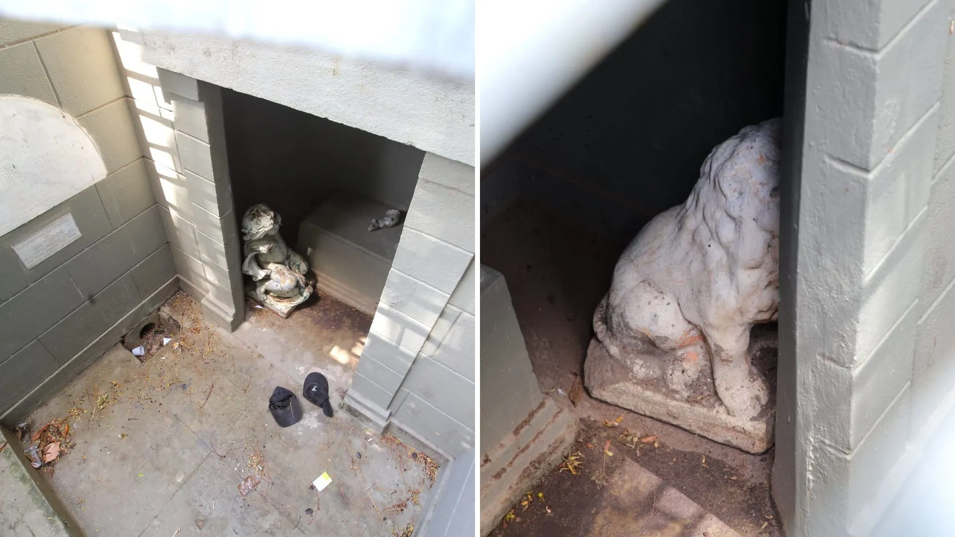 Esculturas retiradas para restauração continuam na praça