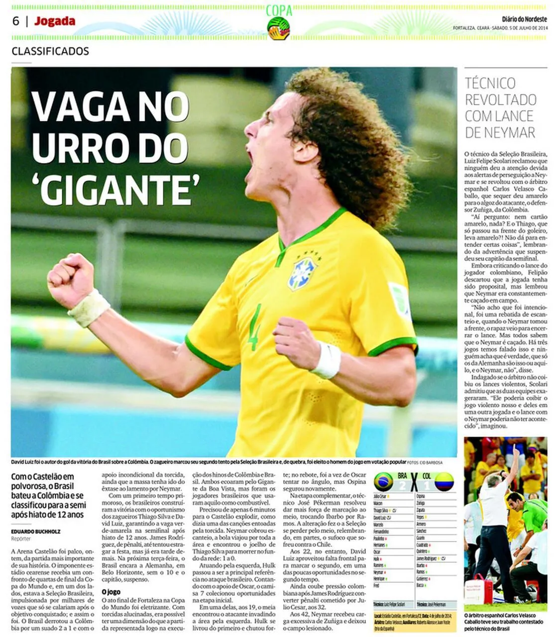Capa do cadernos de esportes do Diário do Nordeste do dia da classificação do Brasil, em 2014