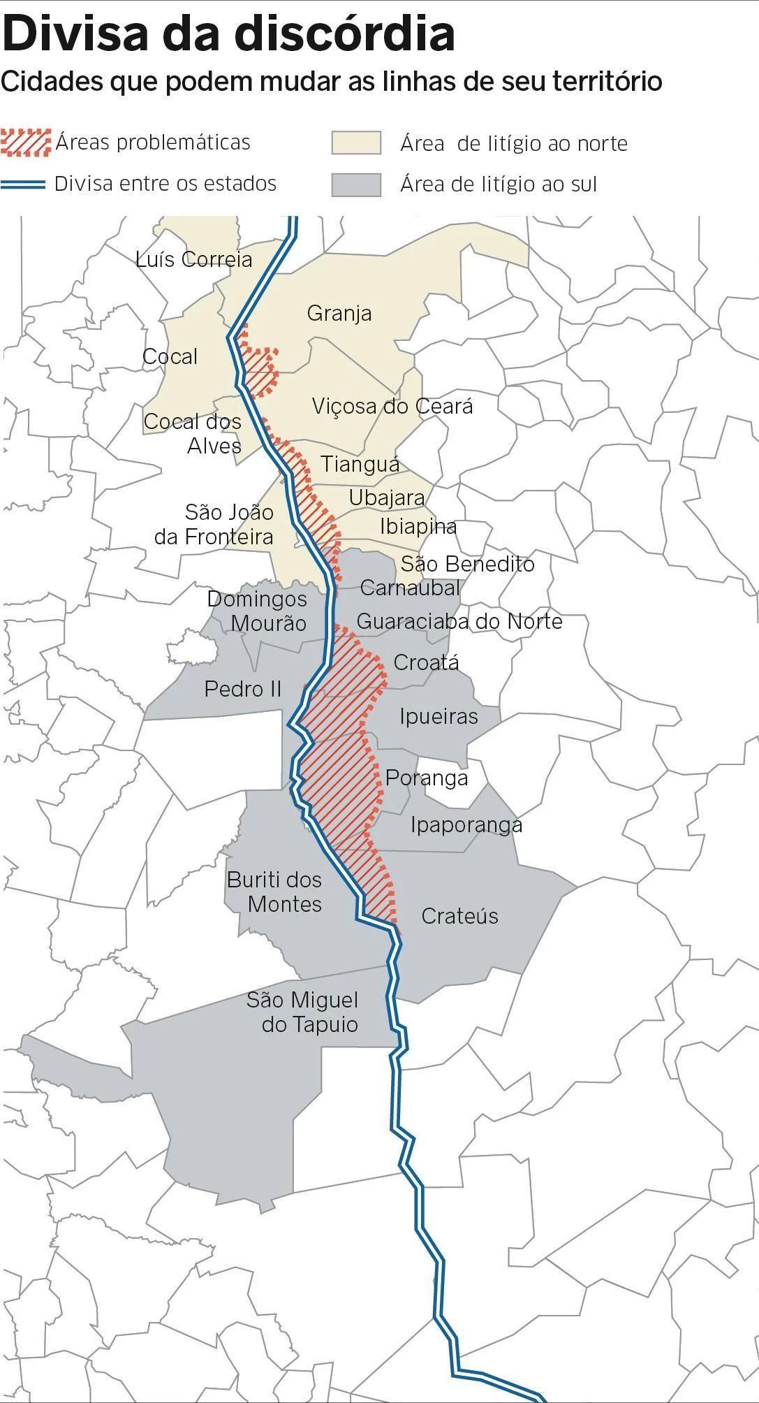 Mapa que mostra território em disputa, sem as áreas complementares