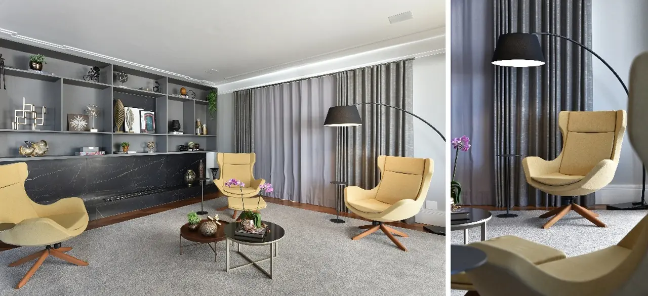 Feito tanto para os momentos sociais quanto os mais solitários, living assinado pela arquiteta Marina Salomao