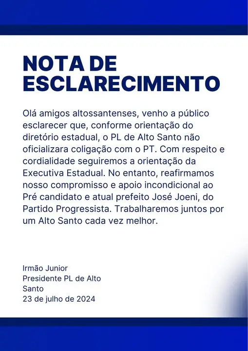 Nota do PL de Alto Santo