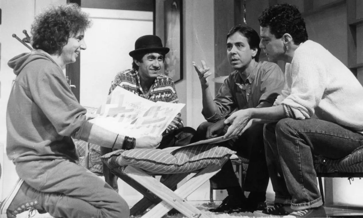 Fagner com Marco Nanini, Edu Lobo e Chico Buarque no programa de TV 