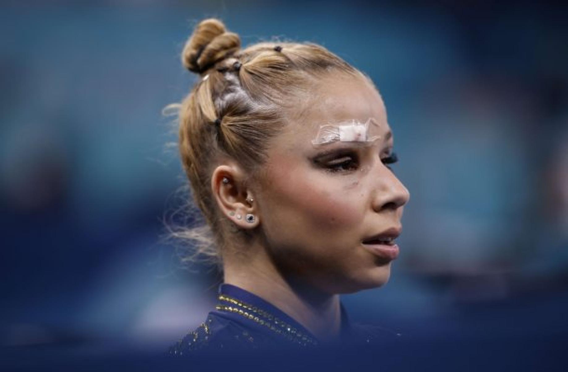 Flavia Saraiva na final de ginástica artística por equipes das Olimpíadas de Paris 2024