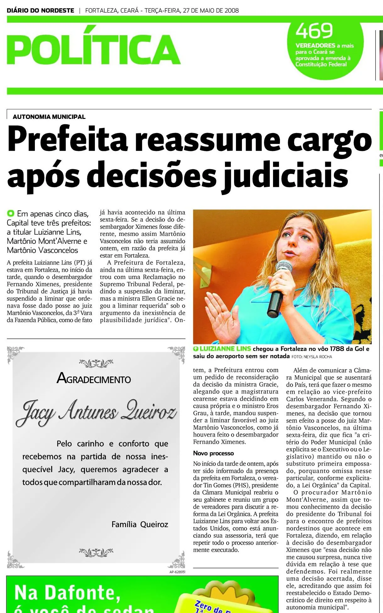 Edição do Diário do Nordeste de 27 de maio de 2008