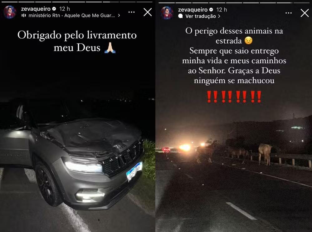 Print de stories de Zé Vaqueiro falando sobre acidente de carro