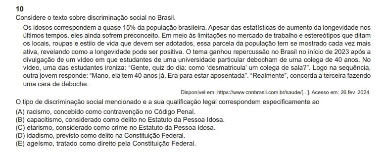Questão sobre etarismo no CNU