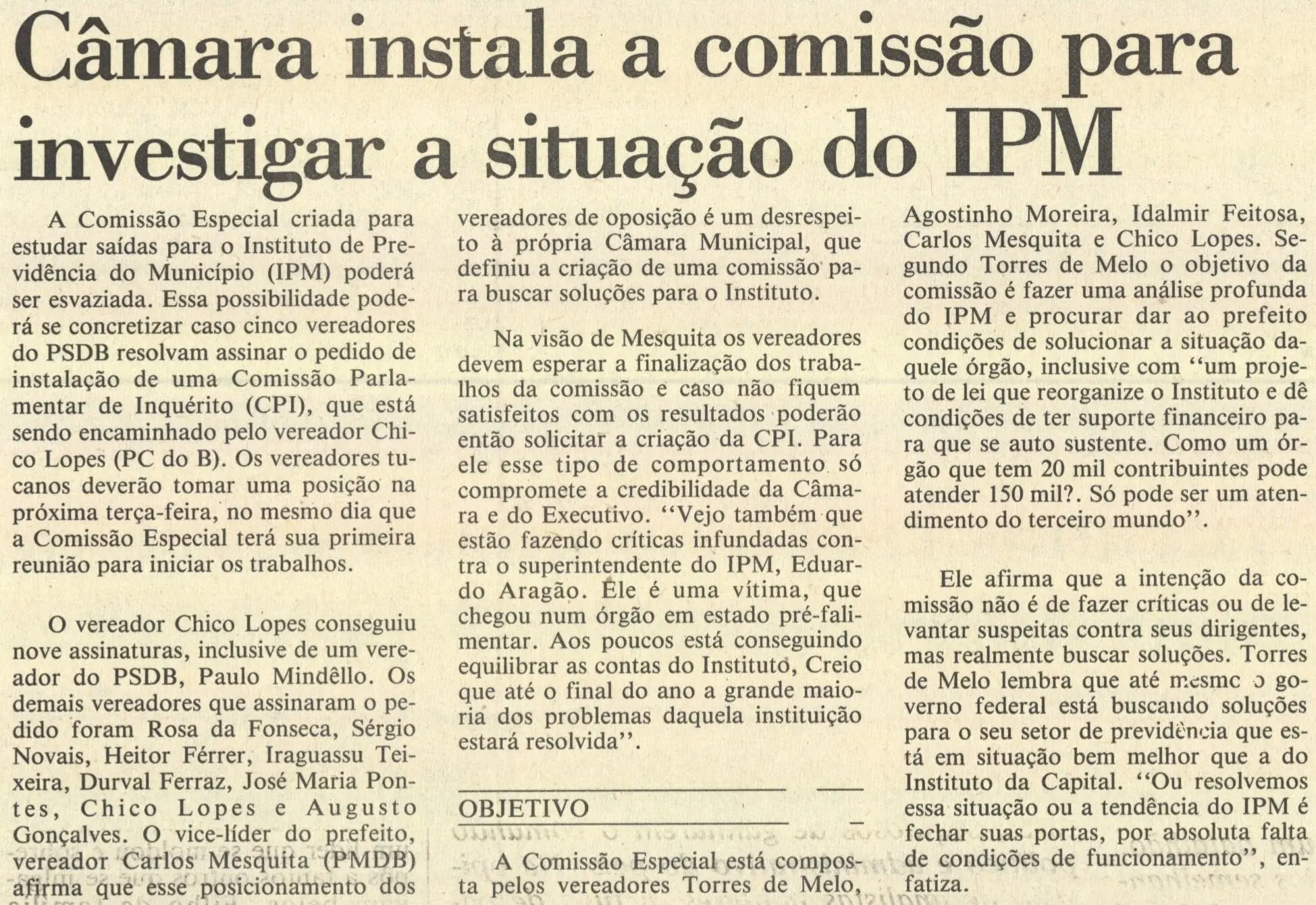 Recorte com informações da CPI do IPM