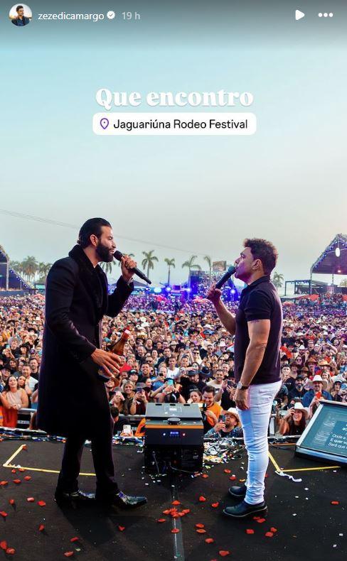 storie com cena de show de zezé di camargo e gusttavo lima