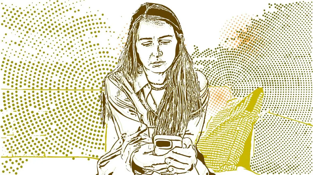 Ilustração de mulher viciada em jogos