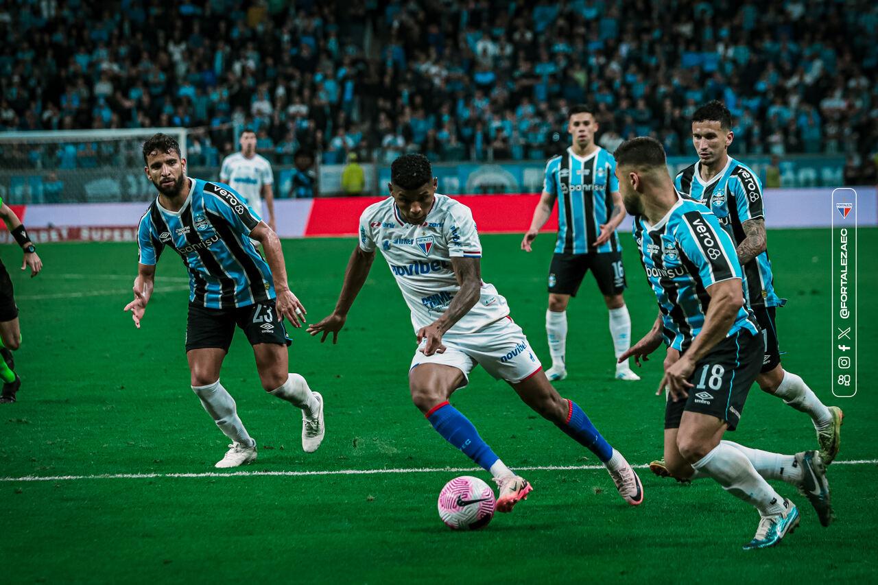 Atletas de Fortaleza e Grêmio em ação