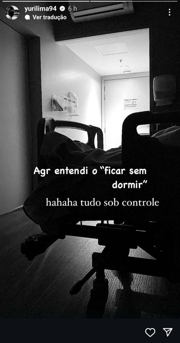 Stories Yuri Lima. Yuri Lima acompanha Iza após nascimento de Nala, filha de casal: Sem dormir