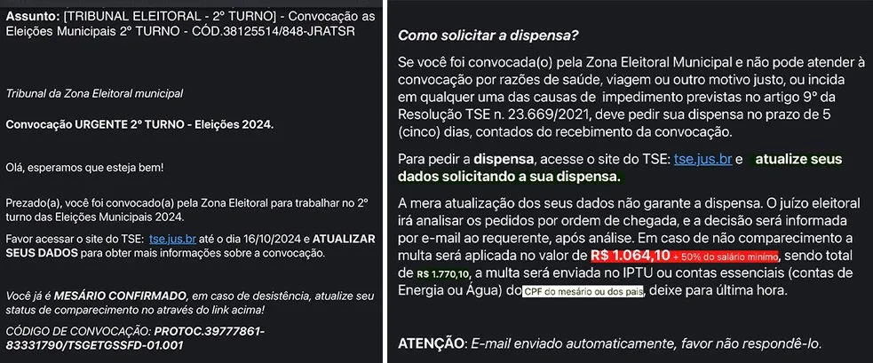 Justiça Eleitoral orienta os cidadãos a não clicarem nos links e nem compartilhar dados pessoas