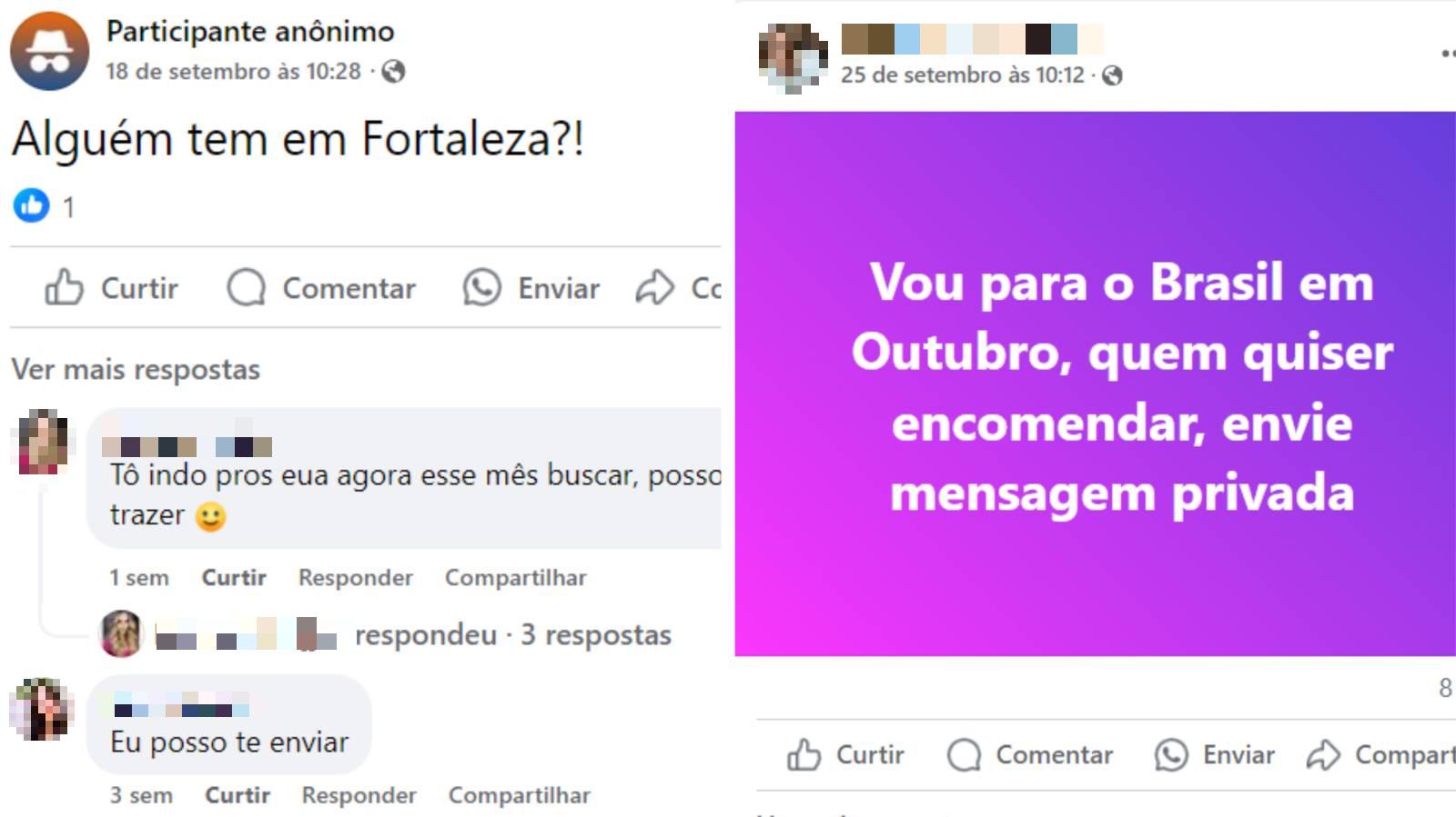 Colagem mostra publicações de anúncio de vendas de Mounjaro nas redes sociais