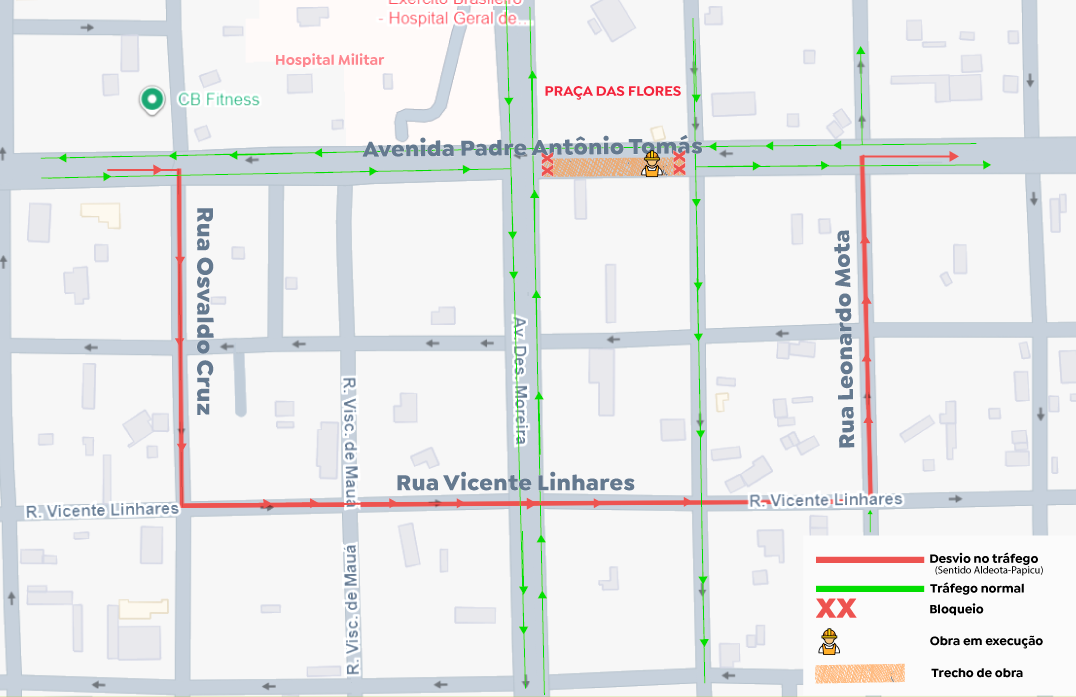 Mapa do desvio de trânsito na Av. Padre Antônio Tomás entre 1º e 7 de novembro