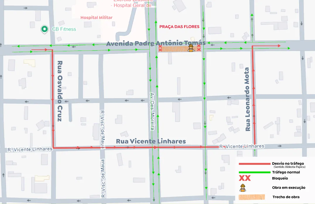 Mapa do desvio de trânsito na Av. Padre Antônio Tomás entre 1º e 7 de novembro