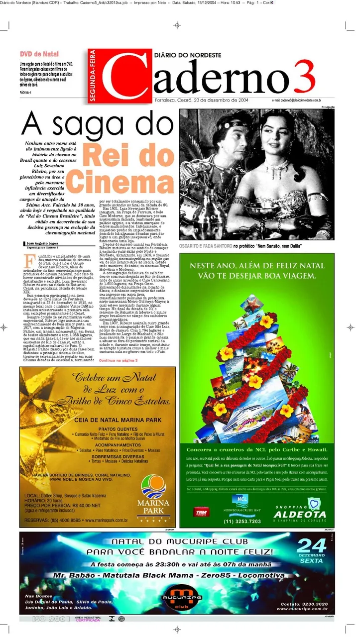 Capa do Caderno 3 de 20 de dezembro de 2004 que destacava os 30 anos da morte de Luiz Severiano Ribeiro