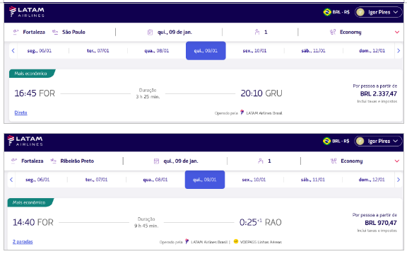 voos da latam entre fortaleza e são paulo