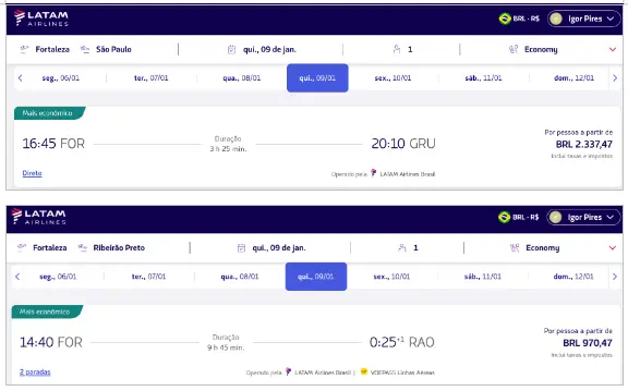 voos da latam entre fortaleza e são paulo