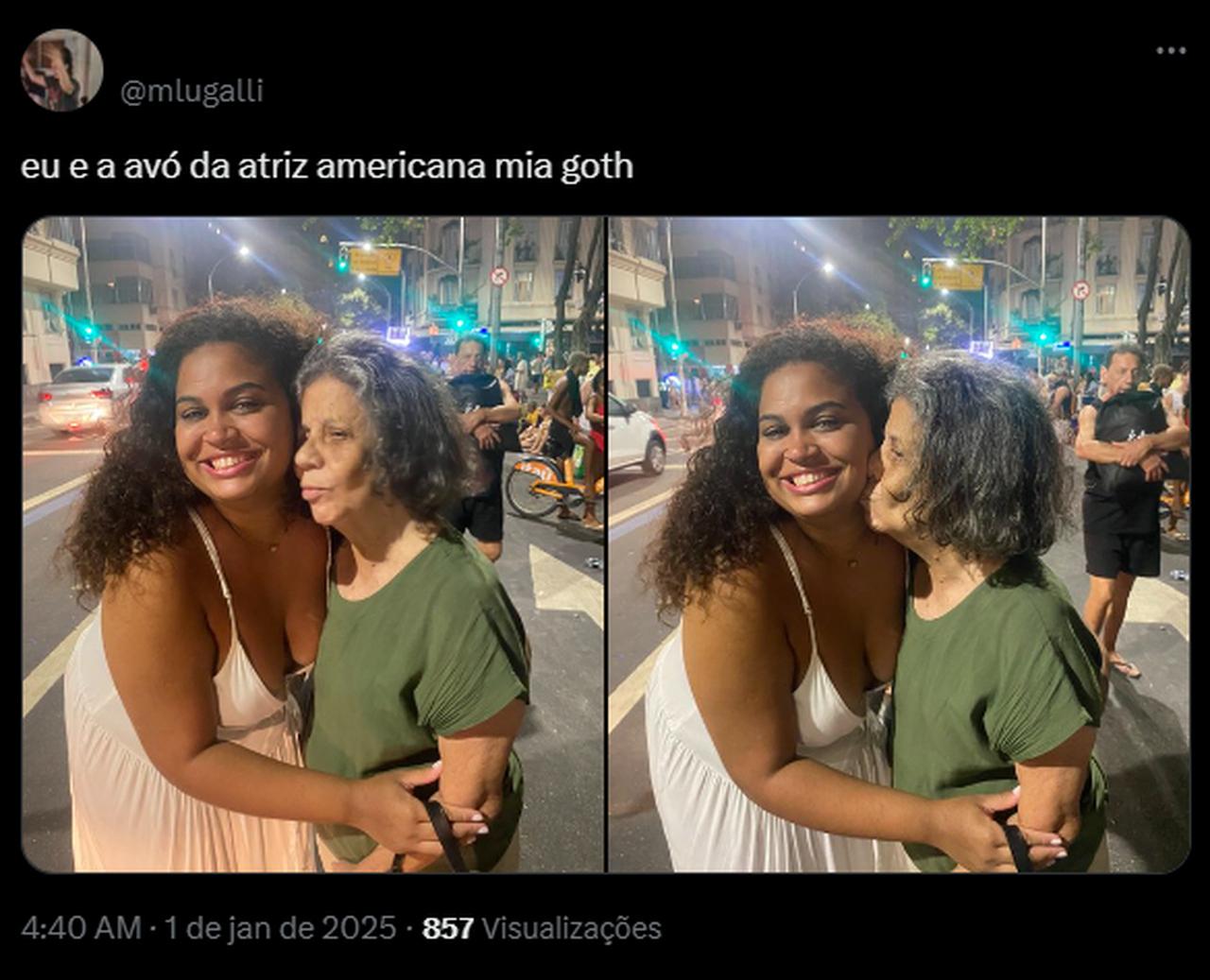 Captura de tela de publicação do twitter onde fã mostra foto que tirou com Maria Gladys no réveillon