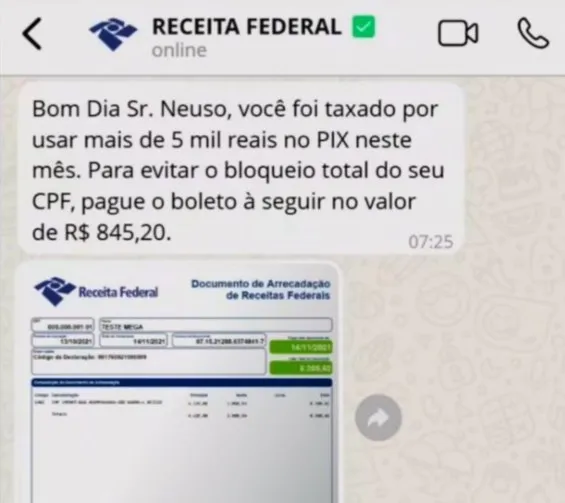 Os criminosos usam toda a identidade visual da Receita Federal para conferir credibilidade à fraude.