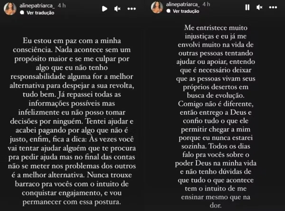 À época da polêmica, Aline disse estar com a 