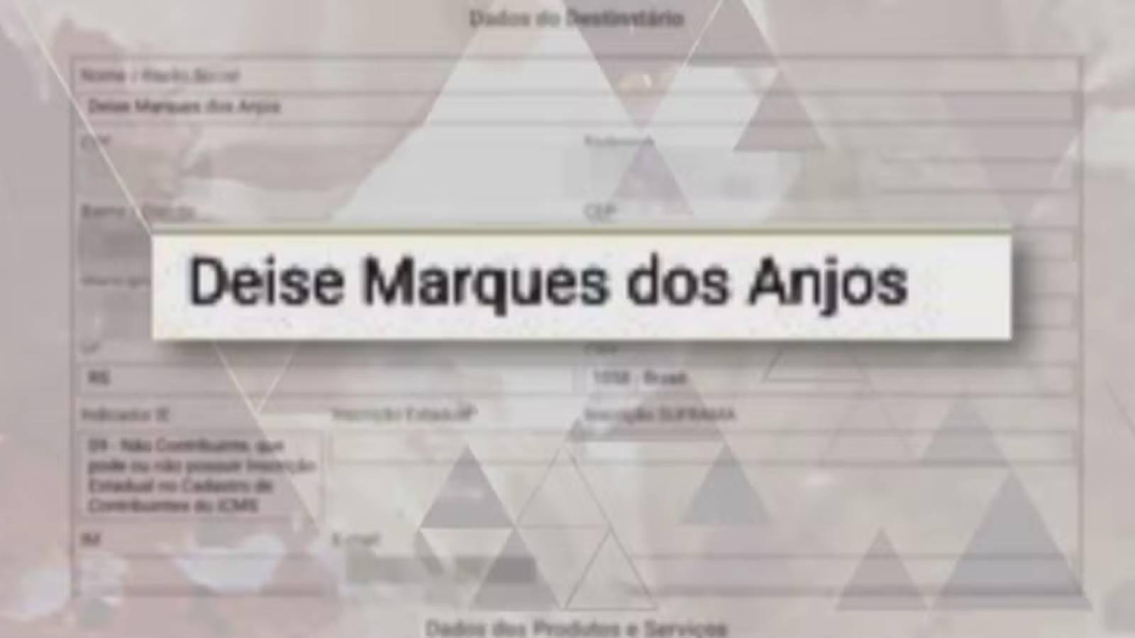 Nota fiscal de compra de arsênio no nome de Denise Moura dos Anjos