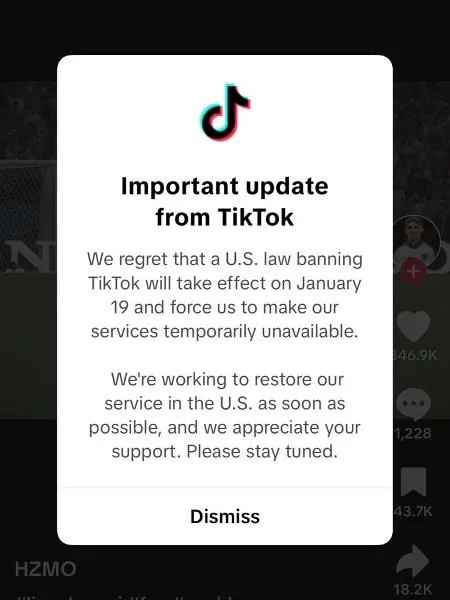 Aos usuários americanos, o aplicativo já avisou que ficará temporariamente indisponível