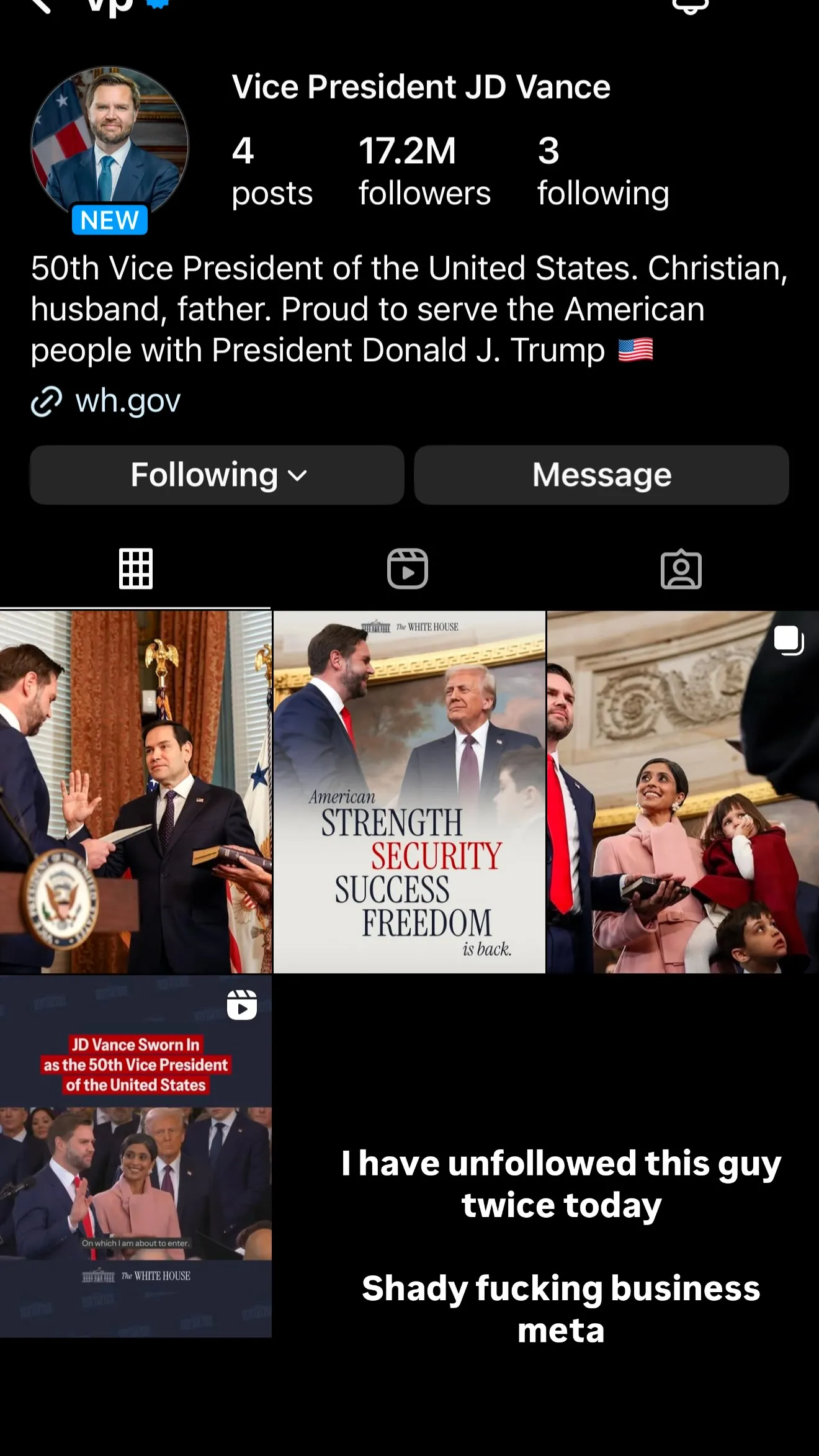 “Eu dei unfollow nesse cara duas vezes só hoje. Negócio obscuro da p*rra, Meta”, escreveu a cantora no Instagram.