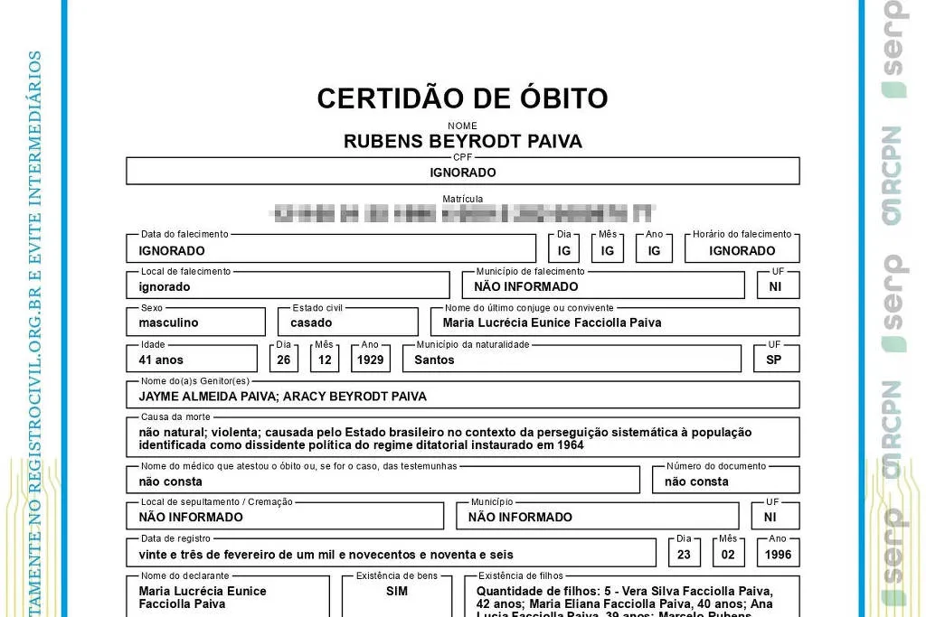 Nova certidão reitera a perseguição política que Rubens sofreu durante a ditadura