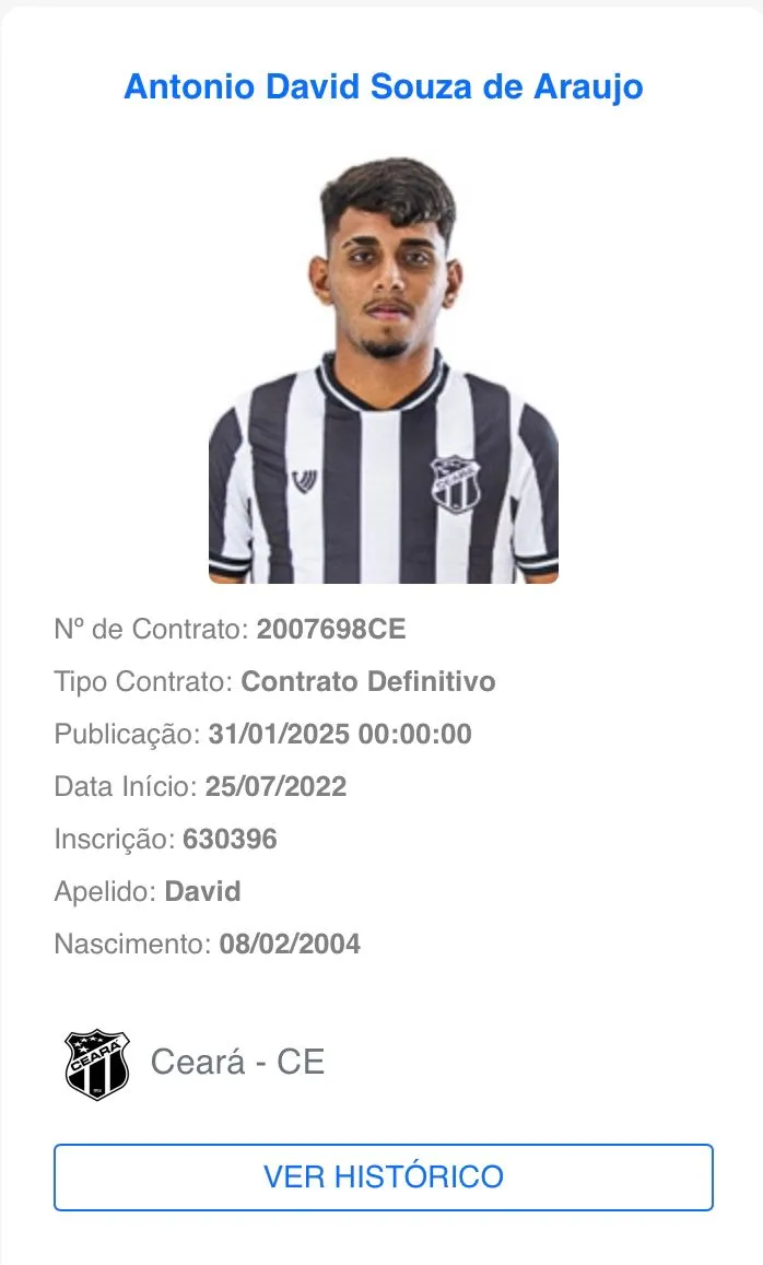 Jogador já aparece no sistema da CBF como jogador do Ceará