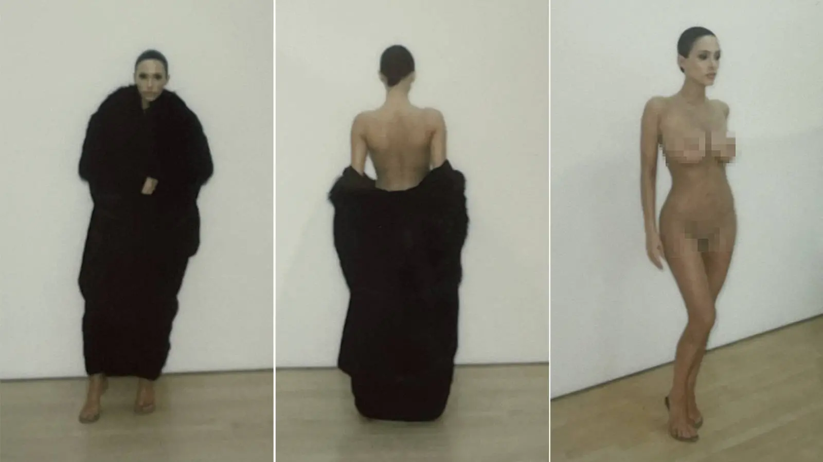 Bianca Censori, companheira de Kanye West, usa look completamente transparente no Grammy