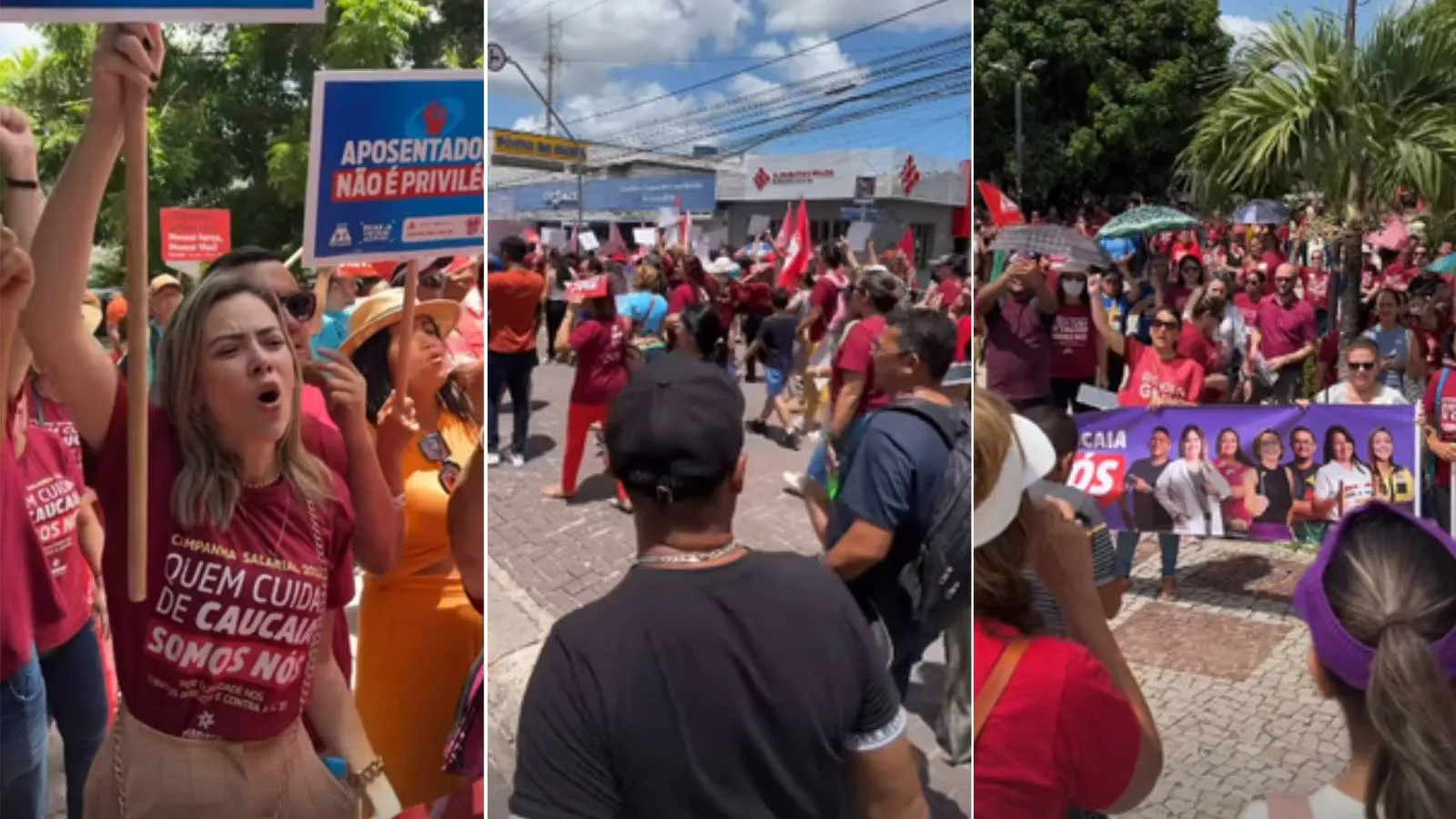 Dezenas de servidores protestam contra reforma previdenciária