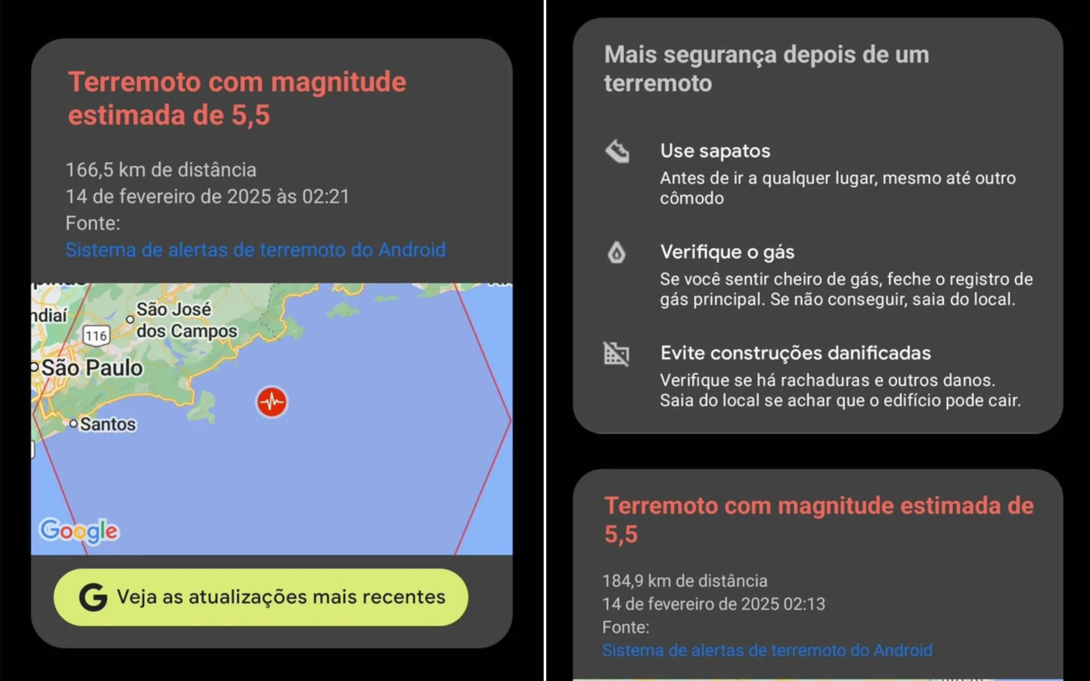 Mensagem incluia, inclusive, dicas de segurança do que fazer, como calçar sapatos e evitar construções danificados