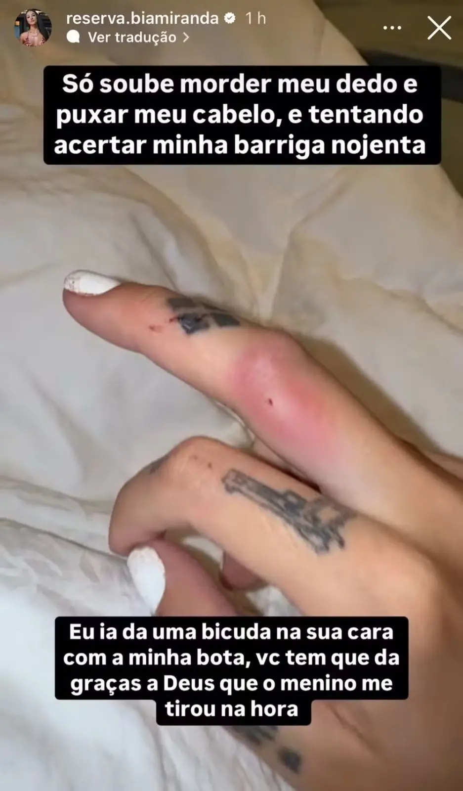 Relato de Bia Miranda sobre briga generalizada em saída e boate