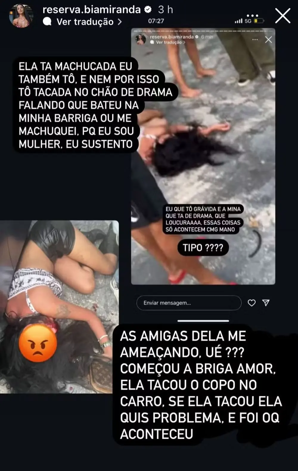 Relato de Bia Miranda sobre briga generalizada em saída e boate