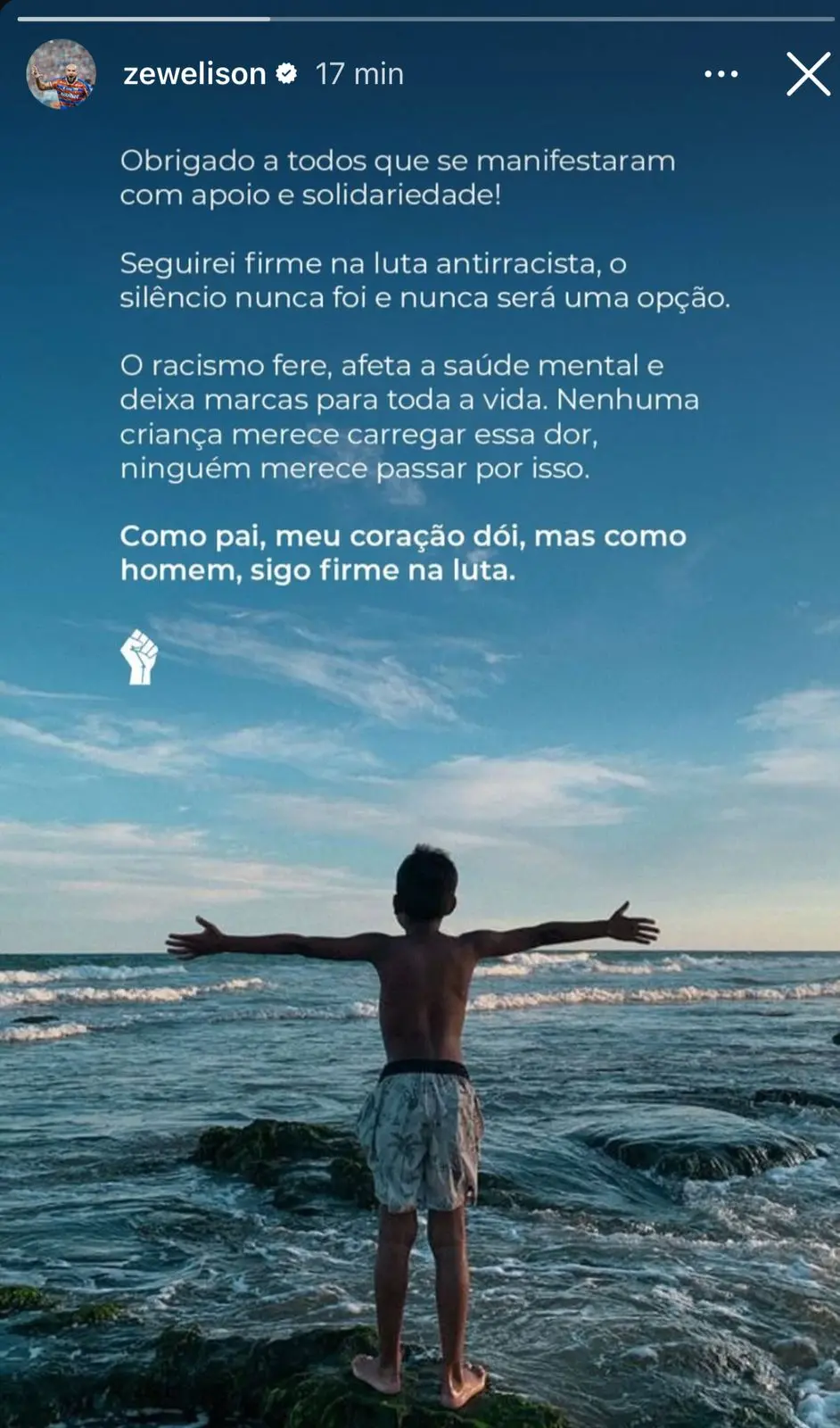 Zé Welison agradece apoio de torcedores após racismo sofrido por filho