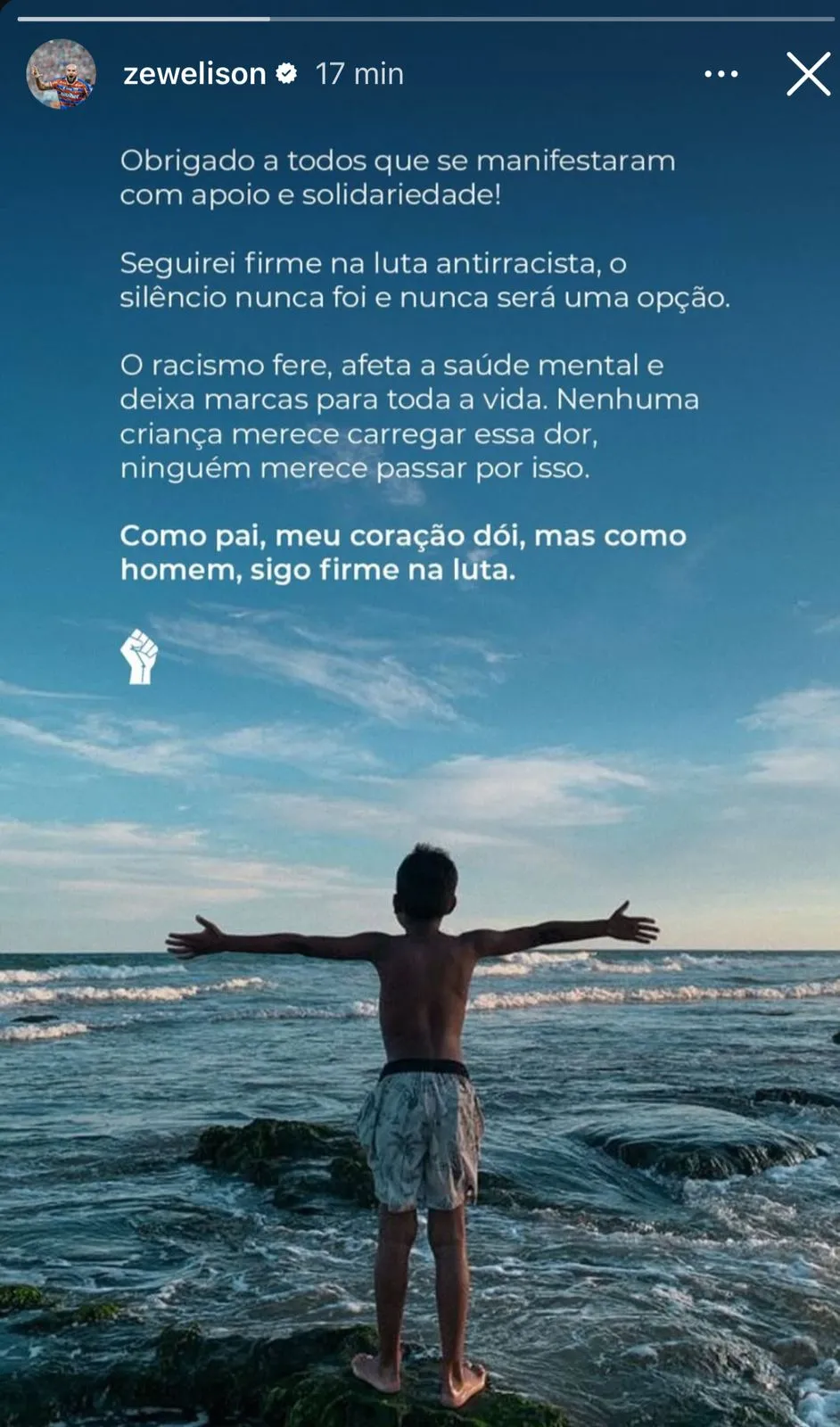 Zé Welison agradece apoio de torcedores após racismo sofrido por filho