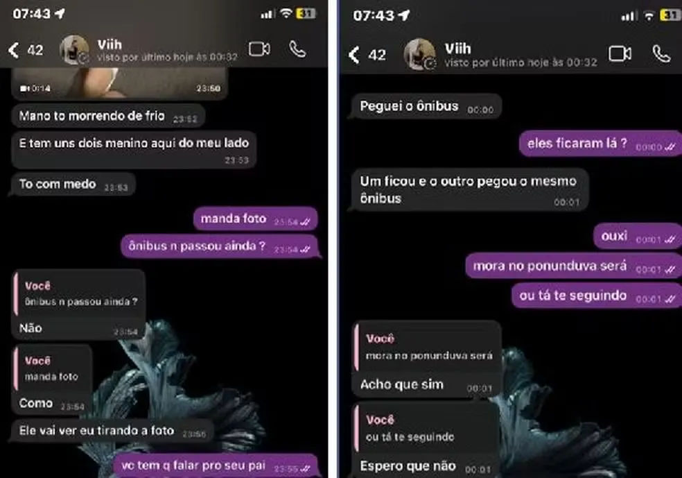 As conversas entre a Vitória e amiga estão sendo analisadas pela Polícia Civil