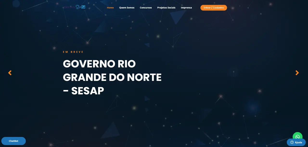 Imagem da página de abertura do site do Governo do Rio Grande do Norte, apresentando a marca SESAP. Design moderno com fundo escuro e elementos gráficos sutis.