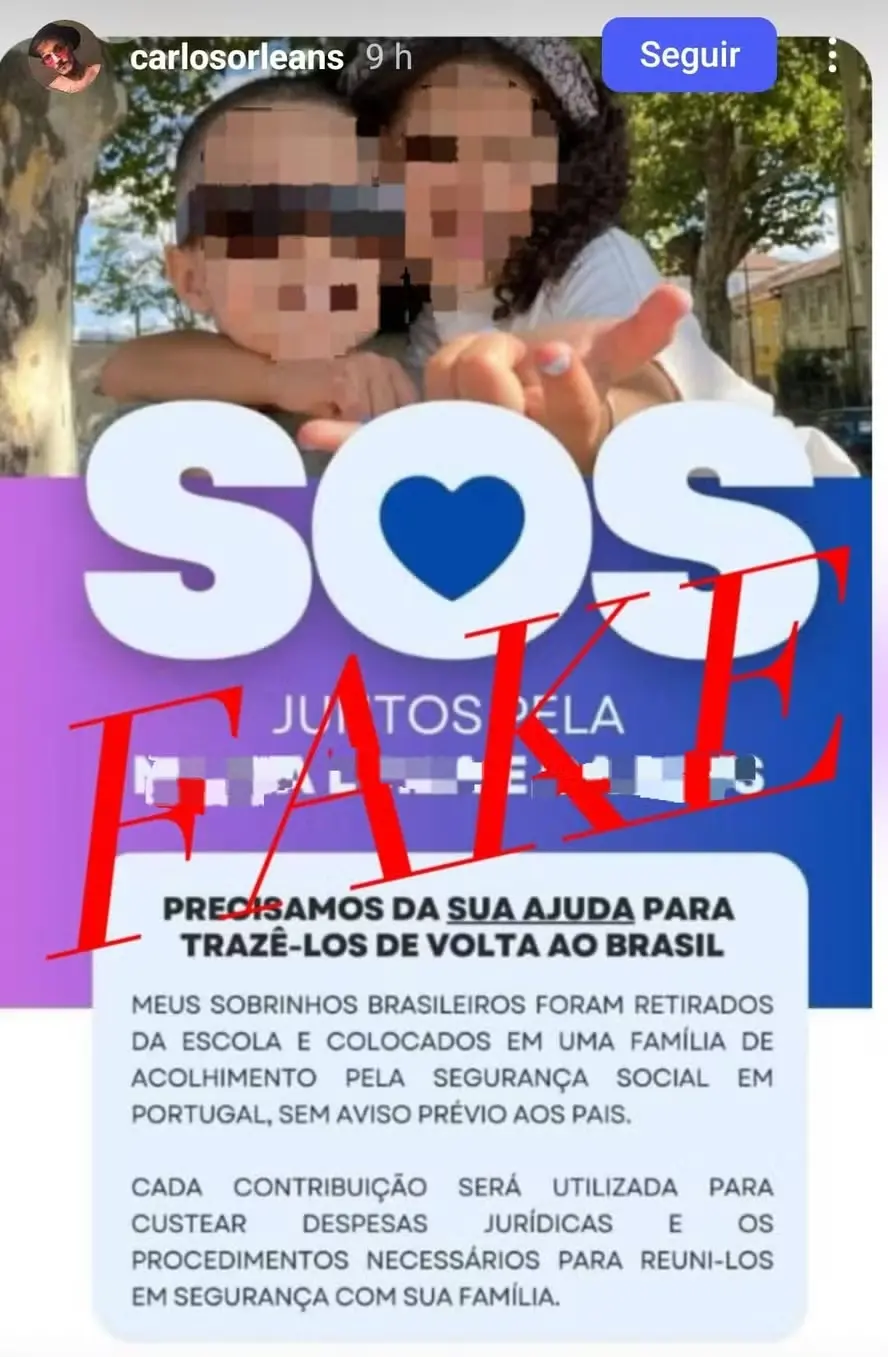 Imagem de um apelo emocionado por ajuda, mencionando um auxílio para trazer crianças brasileiras de volta ao Brasil. A comunicação destaca a necessidade de apoio imediato.